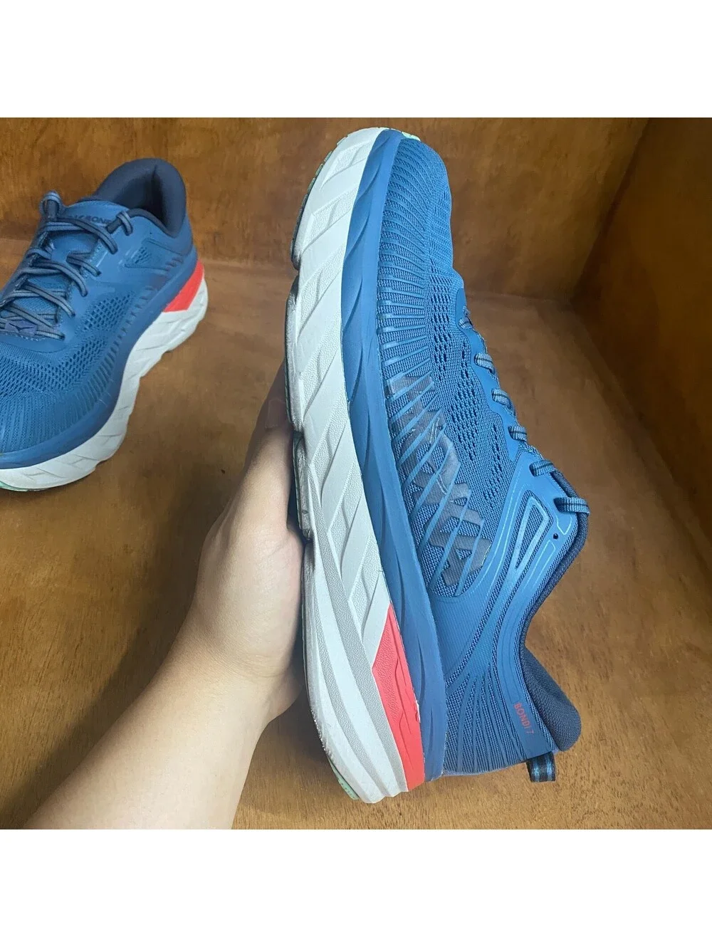 Hoka One One Bondi 7 Running Shoes Men's Size 10.5 Blue Sneakers 1110518 RTOS